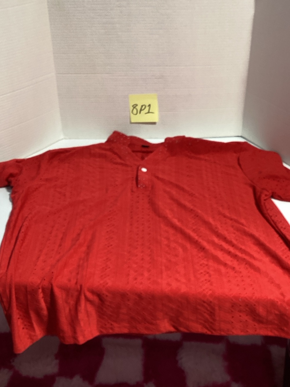 Women's Red Short-Sleeve Blouse with Textured Knit